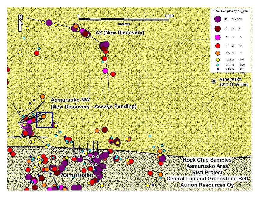 Figure 2: Two new high grade discoveries at Aurion's Risti Project